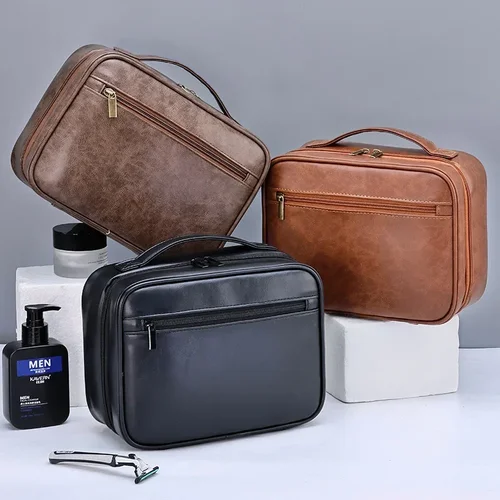Imagen 2 del producto Bolsas de cosméticos para hombre, artículos esenciales de viaje, organizador de cosméticos, bolsa de almacenamiento colgante plegable, bolsa de maquillaje de lujo impermeable transparente