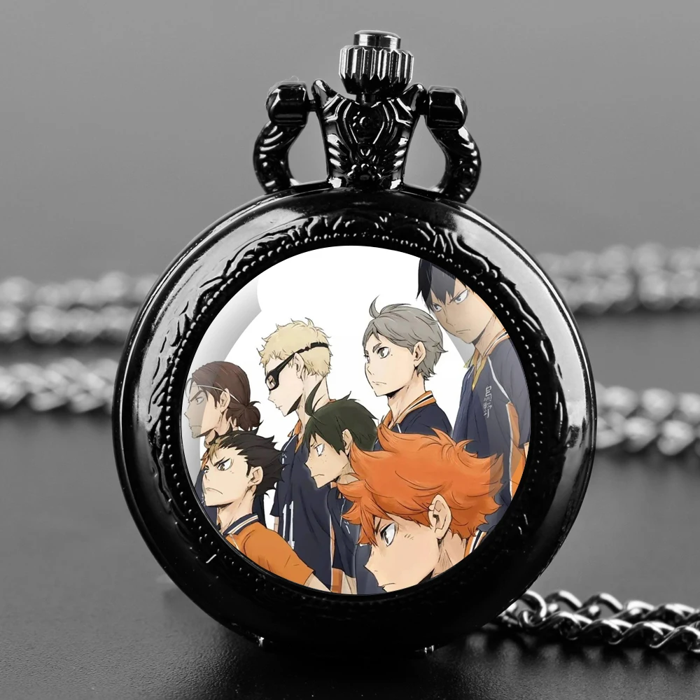 Exquisite Anime Haikyuu!! Glass Dome Quartz Pocket Watch Necklace Pendant Gifts For Women Man with Fob Chain