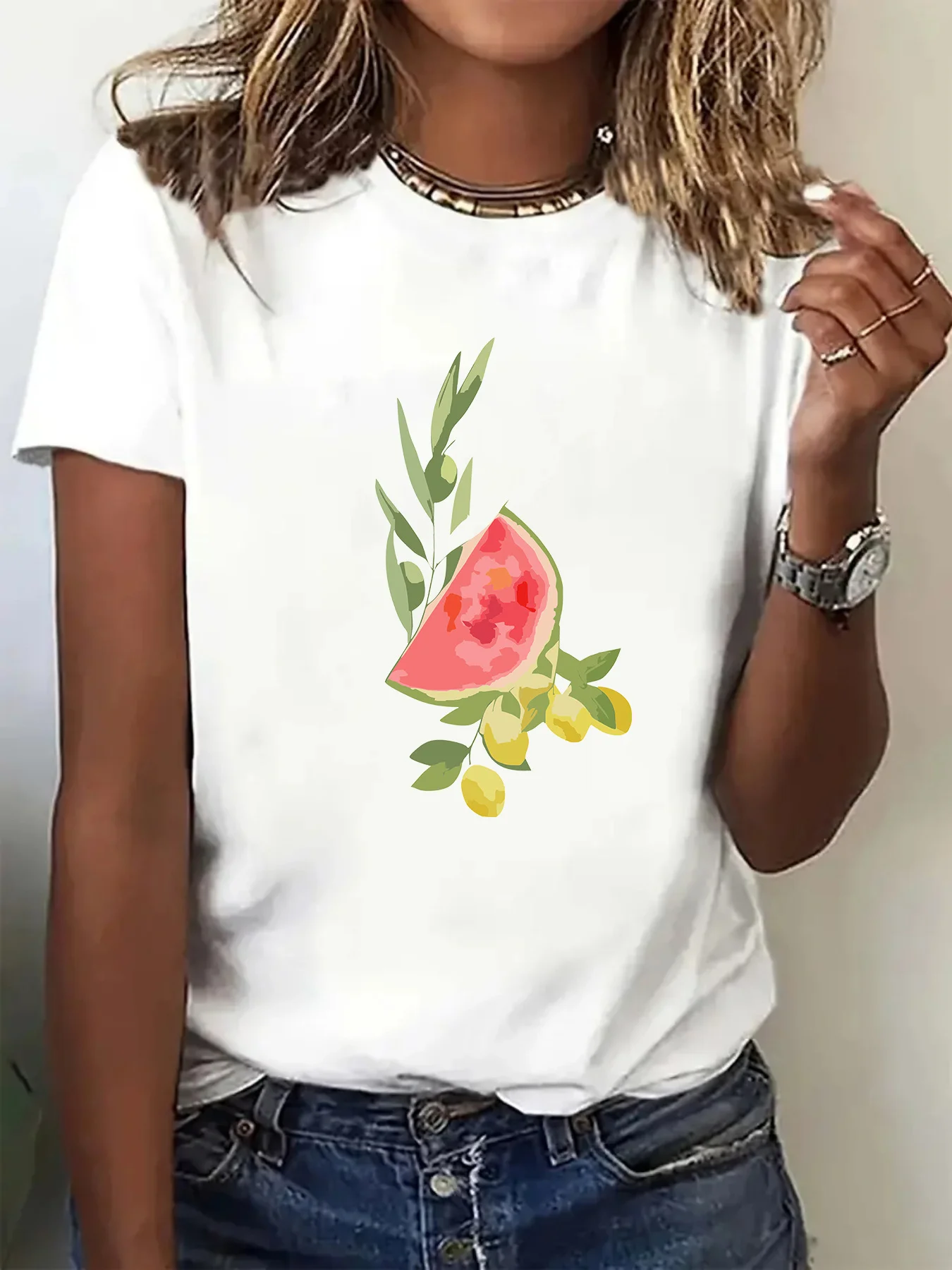 Cute Summer T-Shirt with A Watermelon Print Perfect Spring and Summer Casual Wear Harajuku Short Sleeve Casual Aesthetic Clothes