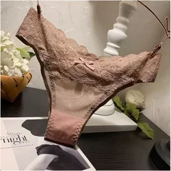 European and American Lace Panties Women's Low-rise Transparent Briefs Bow Ladies Thong T Pants Comfortable Quik Drying Panties