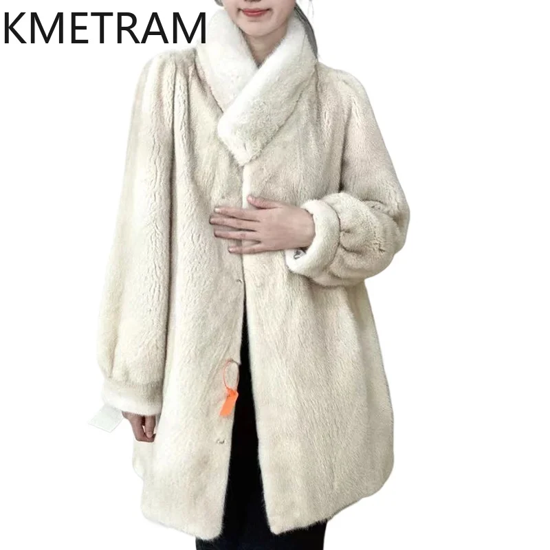 Winter Womens Real Mink Fur Coat New in Outerwears Mid Length Fur Jackets for Women High Quality Clothes 2024 Fourrures Femmes