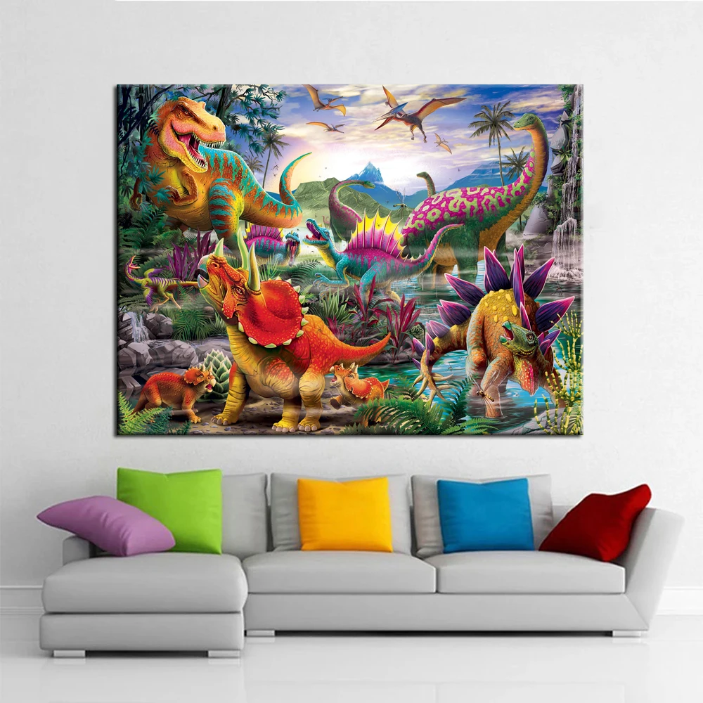 5D Diy Diamond Embroidery Dinosaur Paradise Full Drill Diamond Painting Needleworks Cross Stitch Home Decor J3567