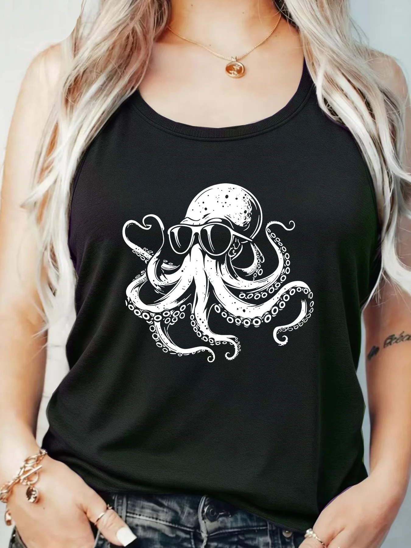 

Loose Fit Printed Pocket T-Shirt for Women with Ribbed Collar round Neck 1-8XL plus Size Comfortable Casual Vest