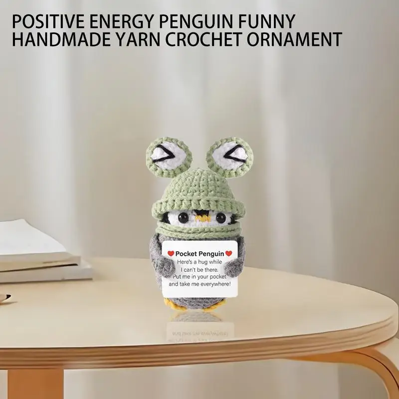 Emotional Support Penguin Positive Energy Penguin Doll With Encouragement Card Small And Cute Toy Wearing Hat Doll For Cheer Up