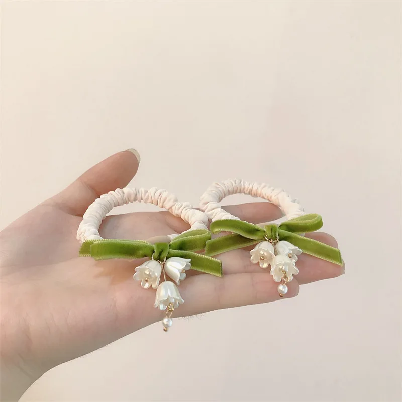 Mori System Hair Ties Bell Orchid Flower Head Rope for Women Girls Rubber Band High Elasticity Durable Hair Scrunchies