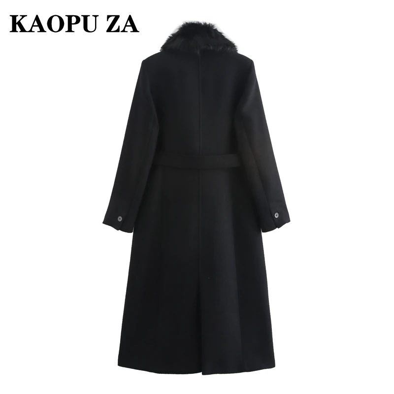 KAOPU ZA 2024 Winter Female Commuting Long Sleeve Tweed Overcoat Jacket Party Autumn Woman Faux collar Outerwear Keep warm Top