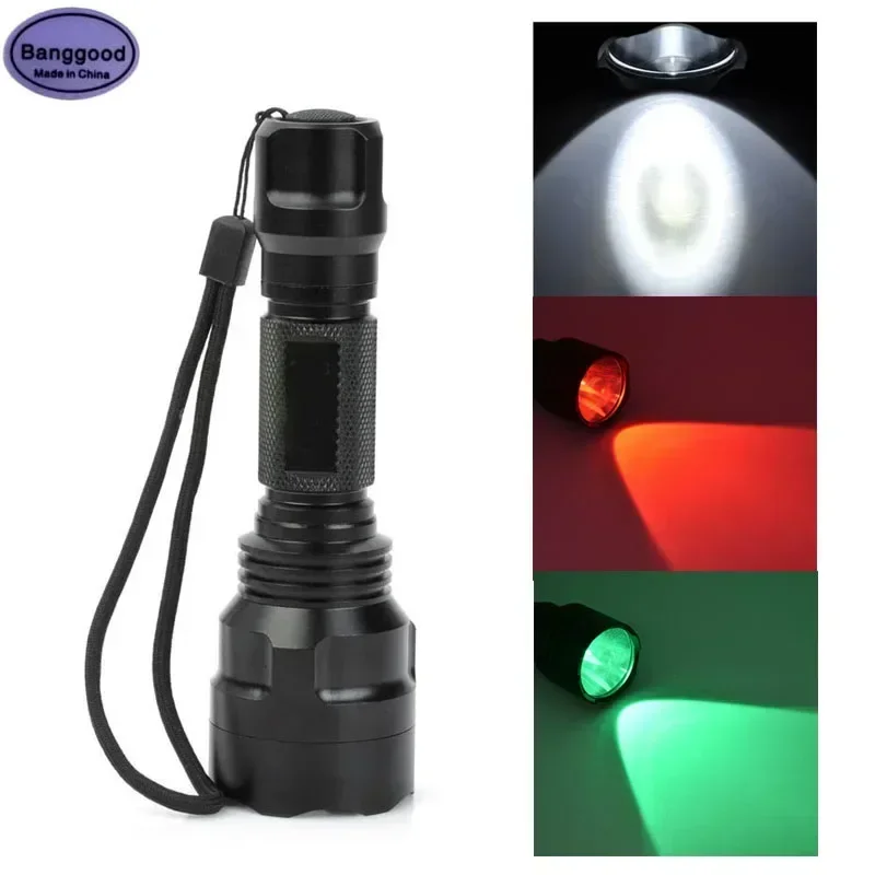 Banggood Aluminum Alloy C8 800Lum XM-L T6 1 Mode White/Red/Green Light Hunting Rifle LED Torch 18650 Tactical Flashlight