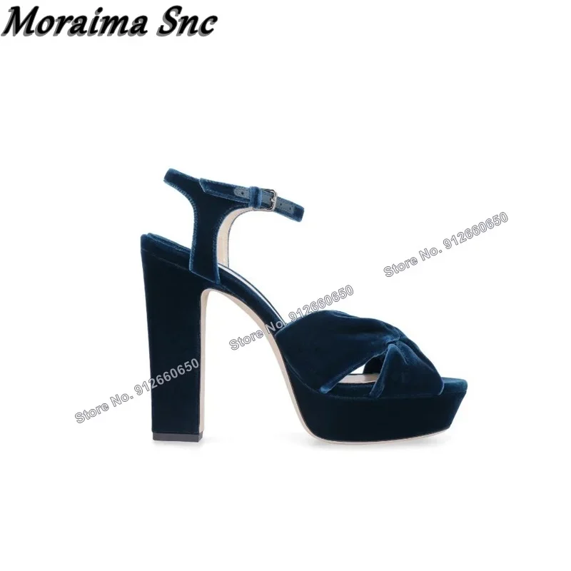 모라이마 Snc 브라운 솔리드 스웨이드 플랫폼 샌들, 블루 청키 힐 앵클 버클 샌들, 하이힐 웨딩 슈즈
