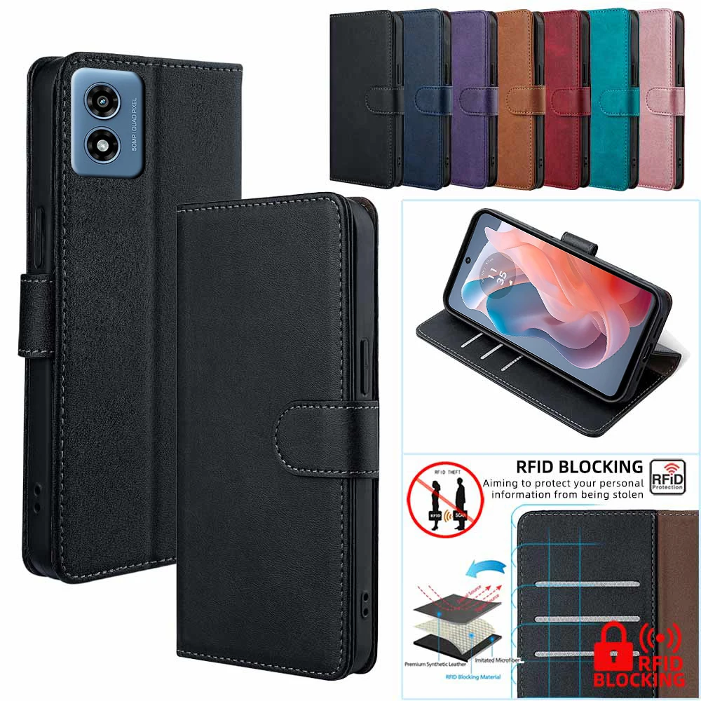 Multi-color Flip Leather Wallet Case Cover For Motorola G Stylus Moto G Play 2024 Magnetic Buckle Kickstand Case RFID Blocking