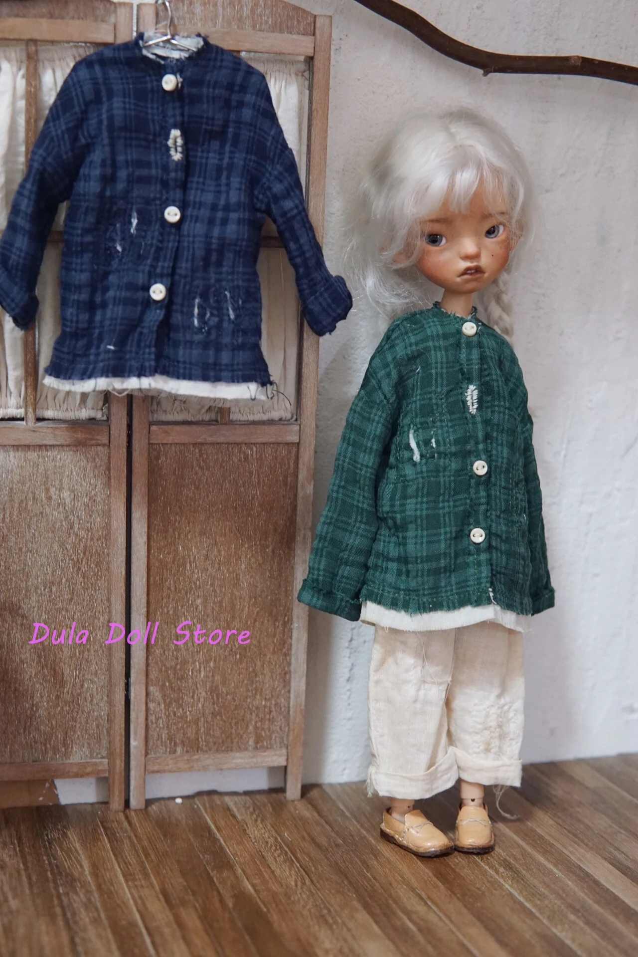 Dula Doll Clothes Dress Handmade green Ragged patch shirt pants Blythe Landoudou Landazz ob24 ob22 1/6 6 points body doll