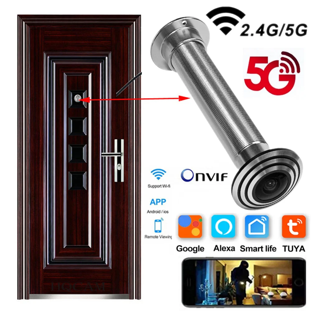 16mm kamera Wi-Fi do drzwi 5G 2.4G TUYA średnica 15.8mm szerokokątny wizjer do drzwi antywłamaniowych WiFi bezprzewodowa kamera typu kocie oko P2P ONVIF