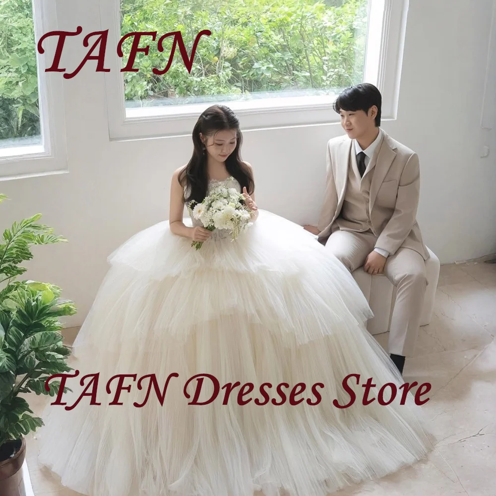 

TAFN Elegant Sweetheart Tiered Tulle Wedding Dress Strapless Ball Gown Custom A Line Korea Wedding Dress Photo Shoot Customized