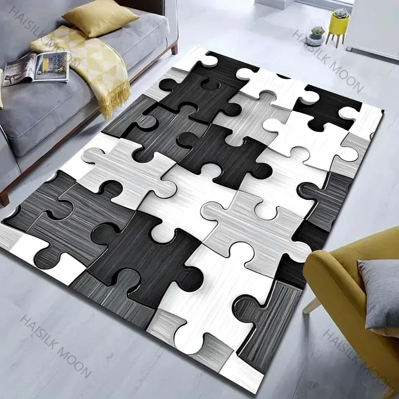 15 Size Black and White Puzzle Pieces Print Carpet Modern Home Decor Area Rug Living Room Bedroom Bedside Sofa Floor Mat Gifts