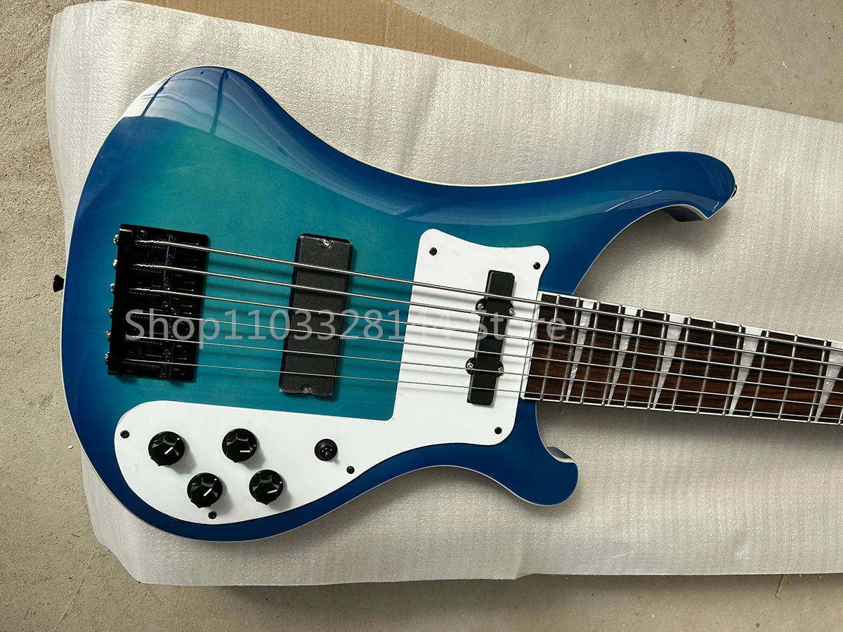 Factory Blue Burst 6 Strings Electric Bass Guitar White Pickguard Rosewood Fretboard Black Hardwares Customizable