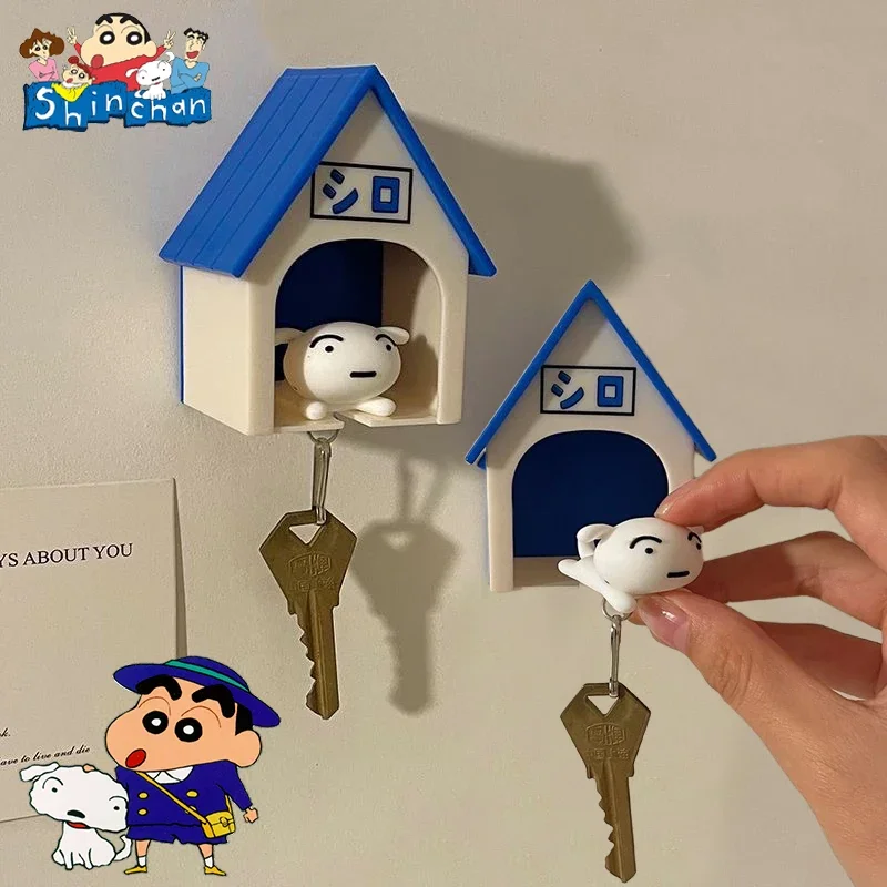 Crayon Shin-chan Entryway Keychains Kawaii Nohara Shiro Puppy Dog Key Hooks Creative Anime Key Chains Key Holder Decorations