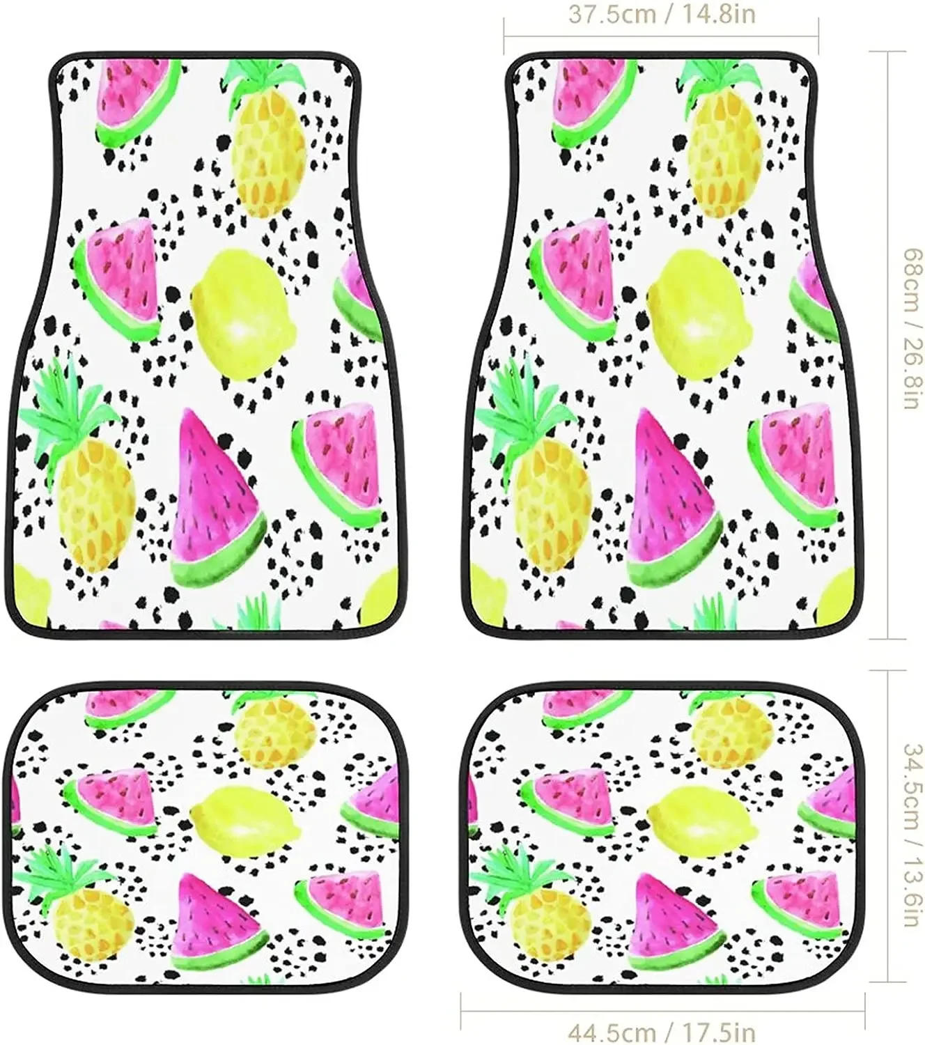 Fruit Watermelon Pineapple Art Watercolor Car Mats Front&Rear 4-Piece Full Set Carpet Car SUV Truck Floor Mats with Non Slip Bac