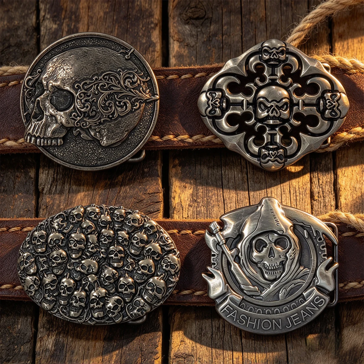 Trendy Western Skull Zinc Alloy Buckle Oval Square Vintage Design Versatile no Belt Buckle for Gothic Style Belt for men  women