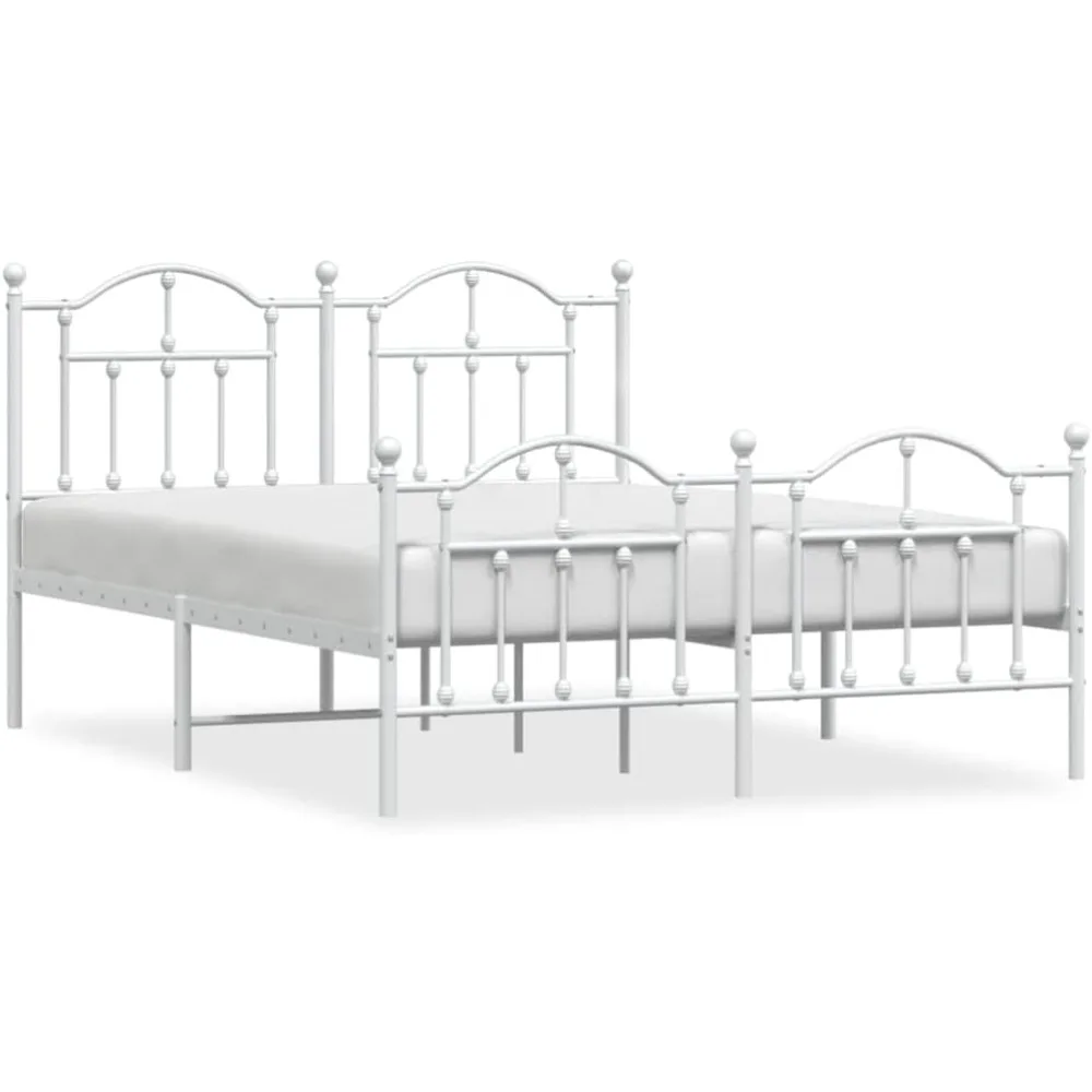 Metal Bed Frame with Headboard and Footboard White 59.1"x78.7", Bed Frame, Bedstead, Bedroom Furniture Modern Design for a