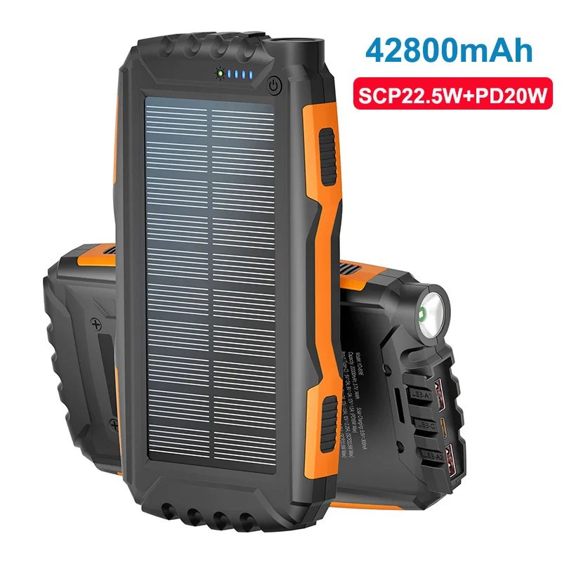

Solar Power Bank 42800mAh 22.5W Fast Charging Portable Charger Powerbank for iPhone Samsung Huawei Xiaomi External Spare Battery