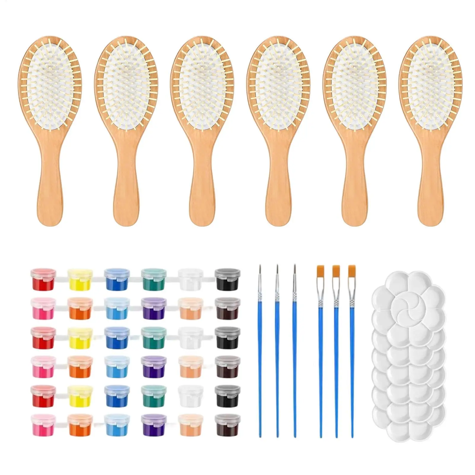 6pcs DIY Wooden Hairbrush Painting Kits With 6 Multicolor Pens Make Your Own Hair Brush Night Party Supplies Hair DIY Gift