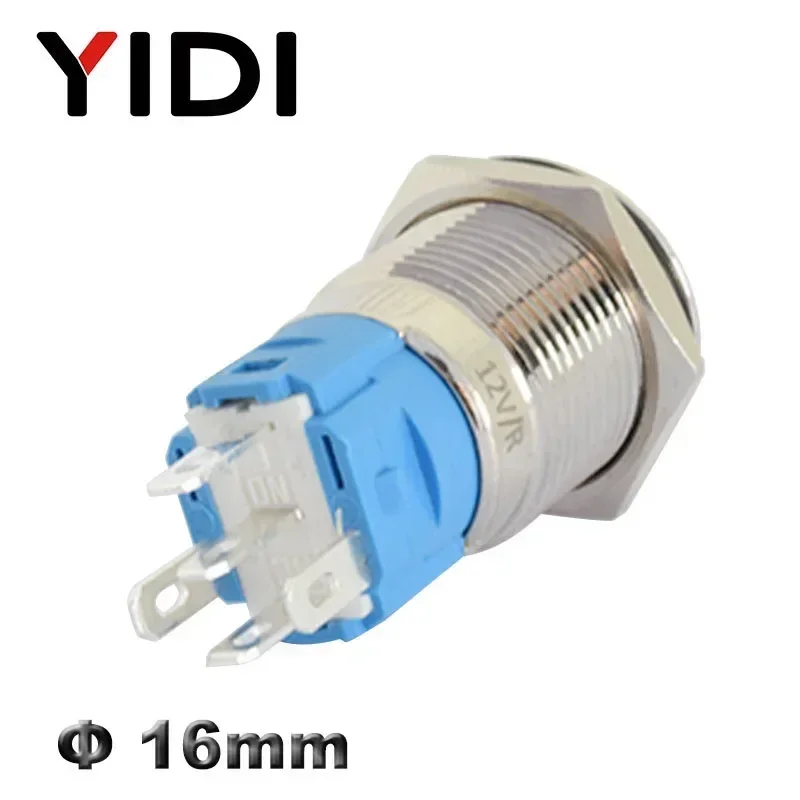 Kunden spezifische 16mm LED beleuchtete flache Metall Druckknopf schalter ein aus Verriegelung 1 no1nc momentan 12V 220V rot grün LED-Schalter