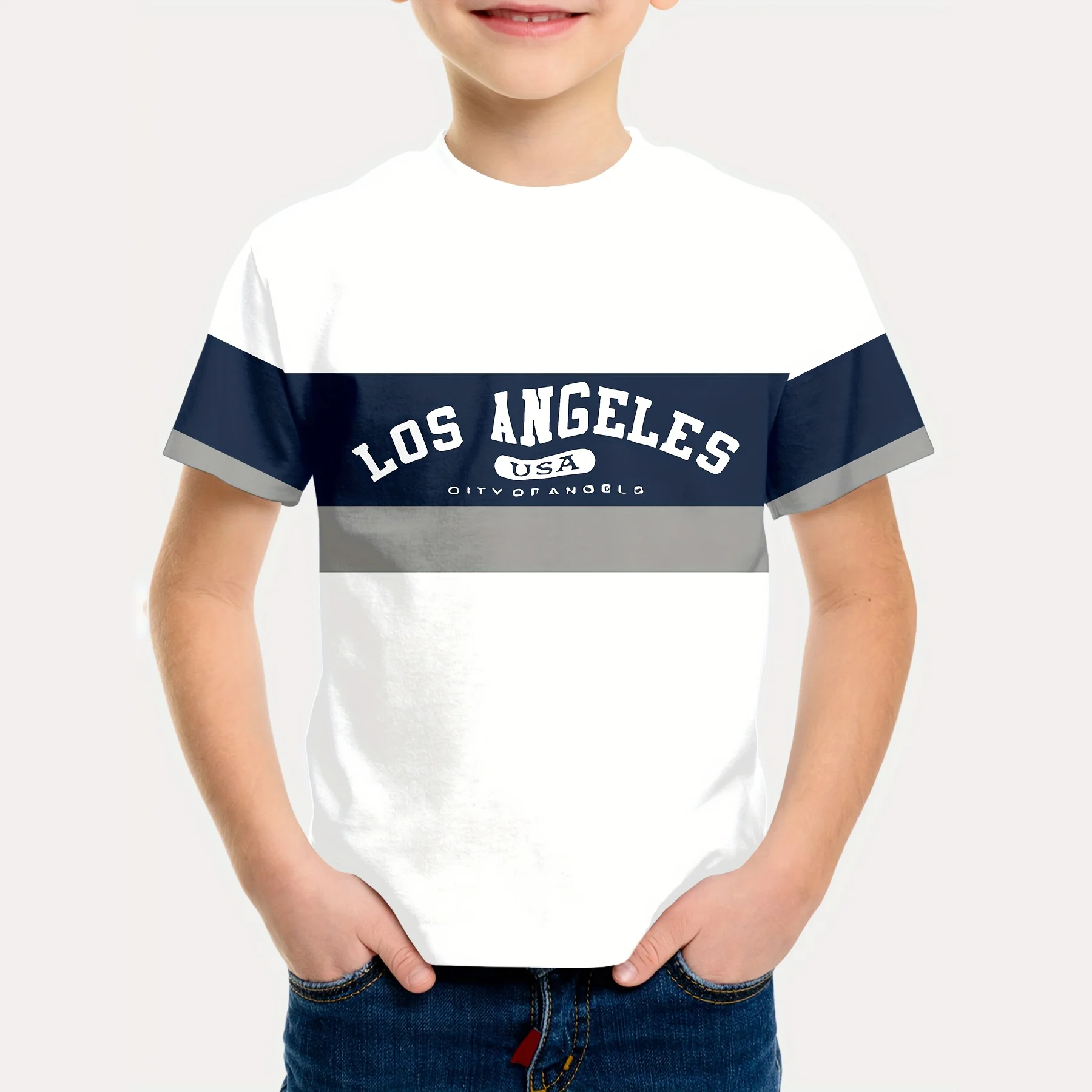 Kids Boys Clothes Simple Striped 3D Print Short Sleeve T-Shirt Casual Children's Clothing Fashion T Shirt for Boys 2 to 9 Years