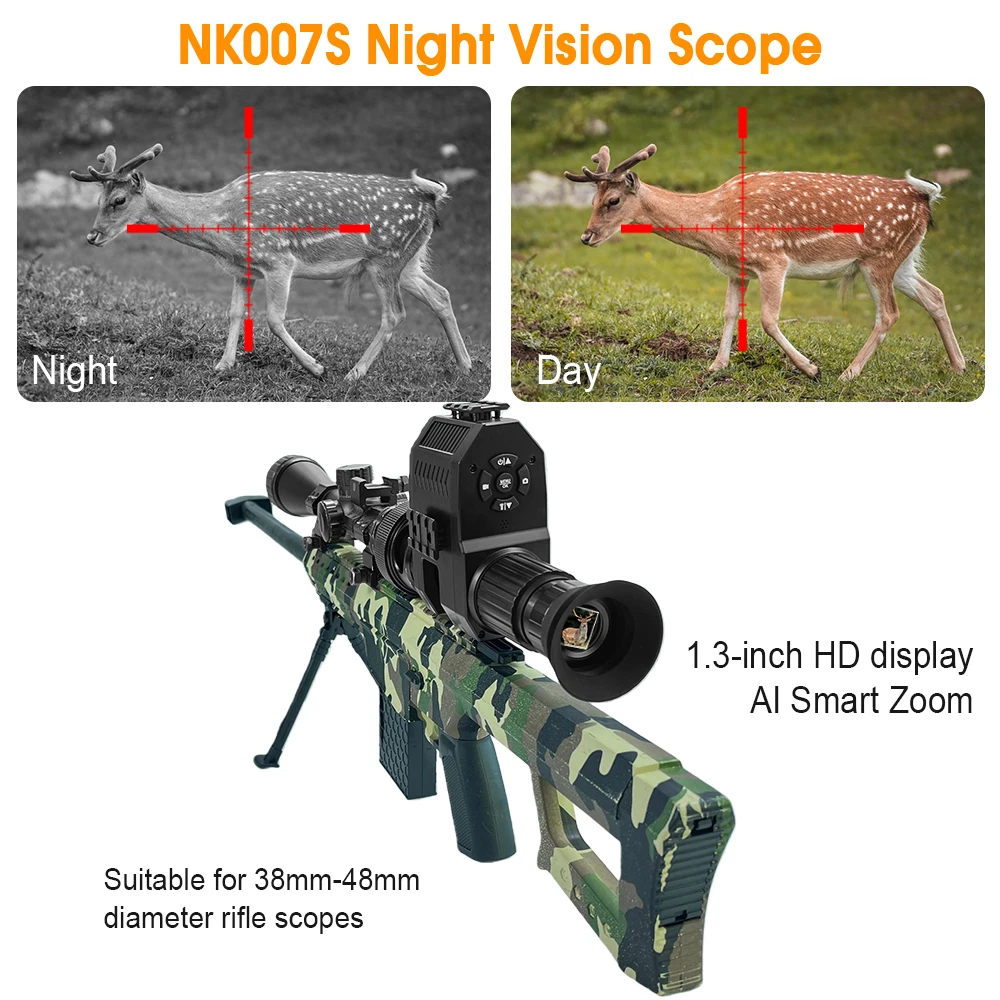 

New Plus hunting night vision rifle scope, digital zoom 1X-8X, 1080P visibility up to 300 meters, hunting shooting/exploration