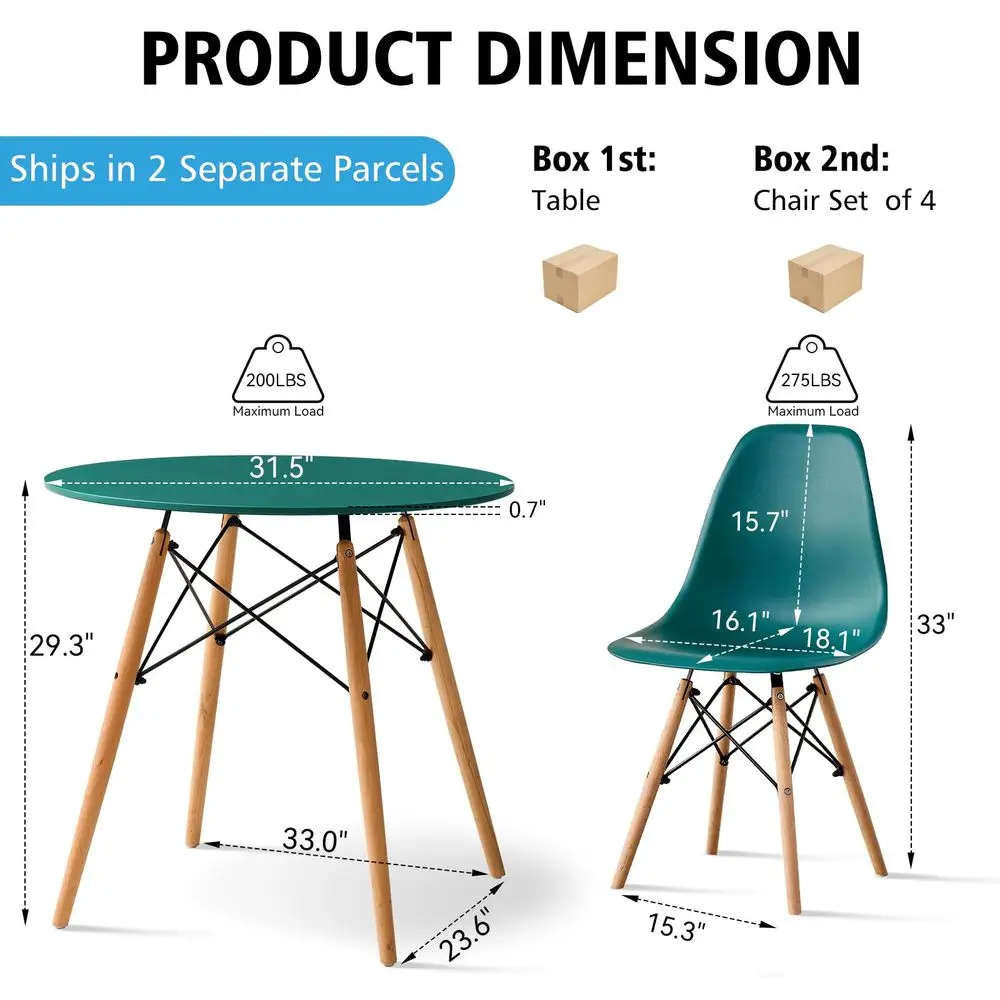 

Round Dining Table Set, Small 31.5 Kitchen Table Chairs Set of 4 Space Saving Furniture, Plastic Seats, Solid Wood Legs, for Li
