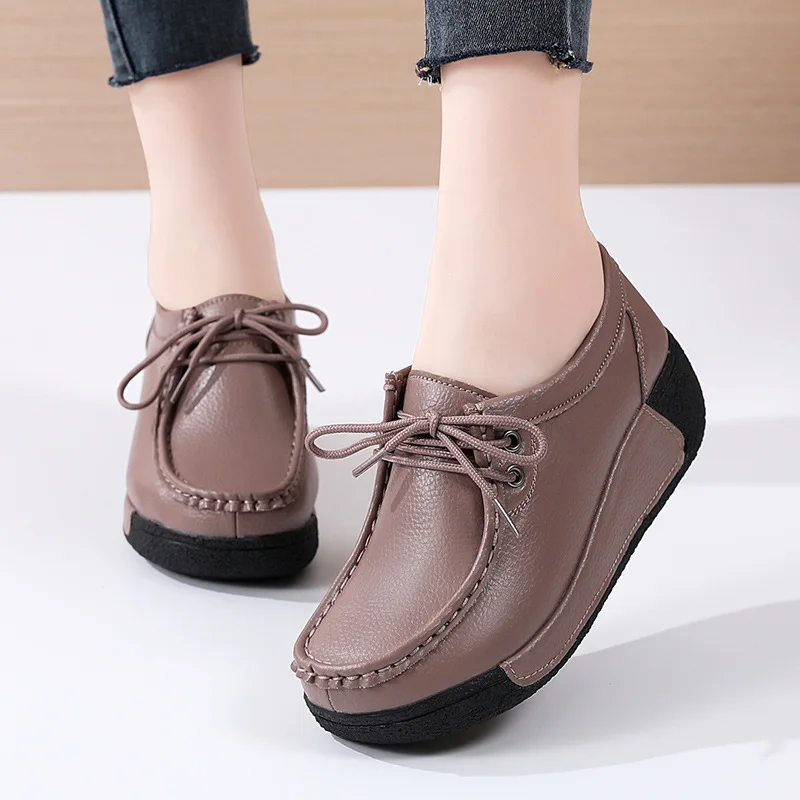

New Leather Surface Casual Shoes Thick Bottom Wedge Heels