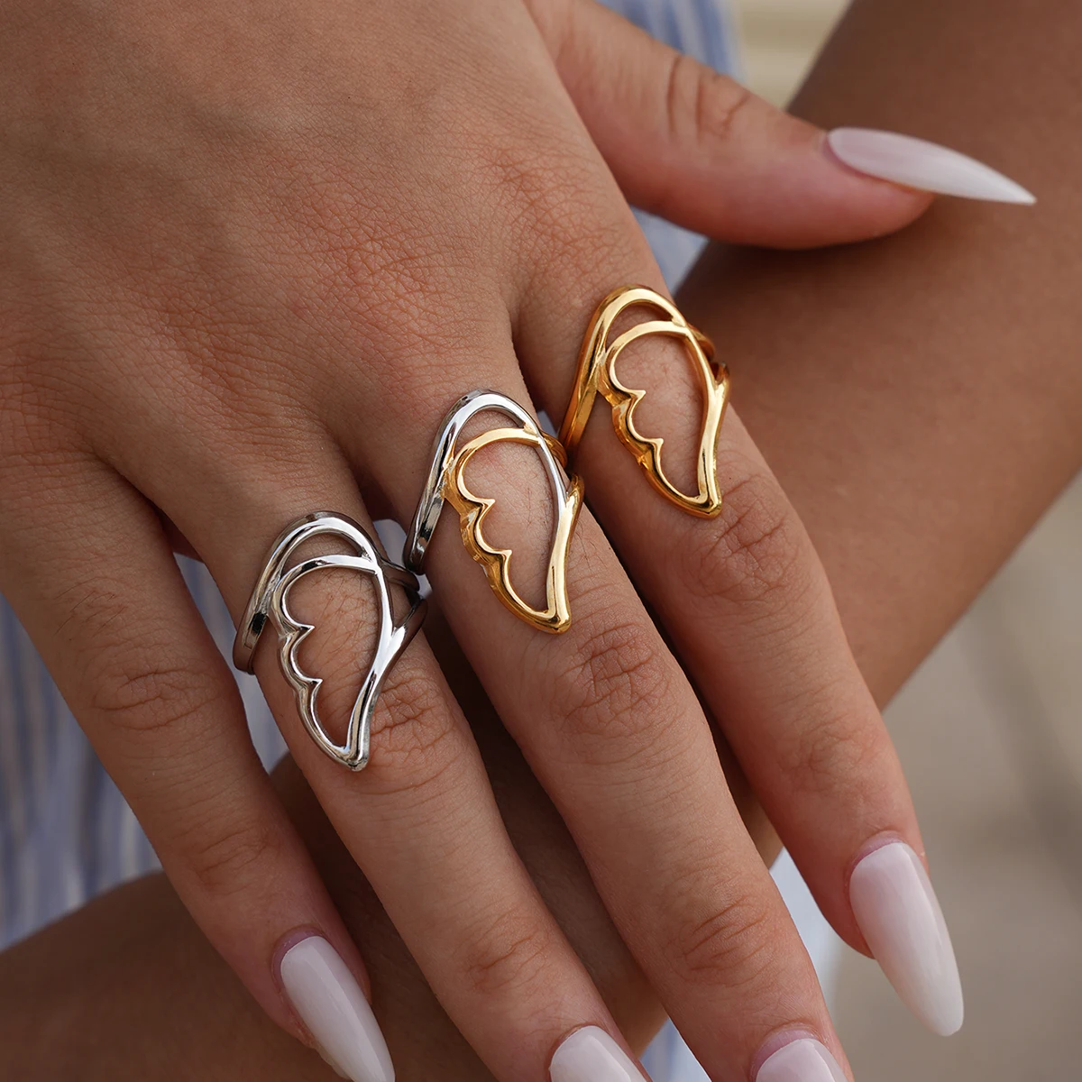 Uself New Design Stainless Steel Creative Geometric Hollow Open Ring Women Statement Metal Rust Resistant Minimalist Jewelry Hol