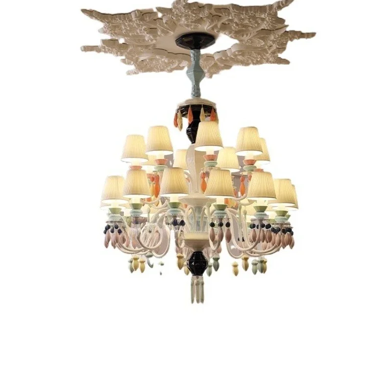 

Ceramic retro dopamine living room atmosphere chandelier, French pastoral art high-end Bauhaus chandelier