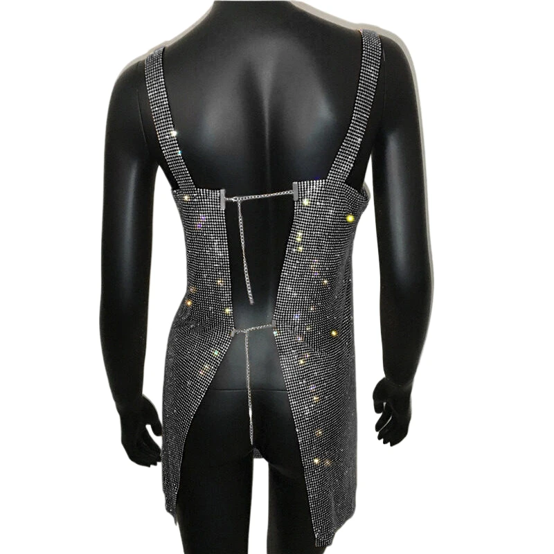 Glitzerndes Strass-Mesh-Minikleid für Damen – Sexy, geschlitztes, ärmelloses, rückenfreies Bodycon-Kleid für Club, Party und Abend – Neu 2026 – Bodycon-Nachtkleid – Detail 9