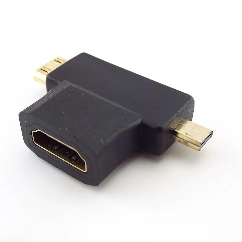 2 In 1 Connector Micro HDMI-compatible Male + Mini Male To 1.4 Standard Female Extender Cable Adapter Converter For HDTV 1080P