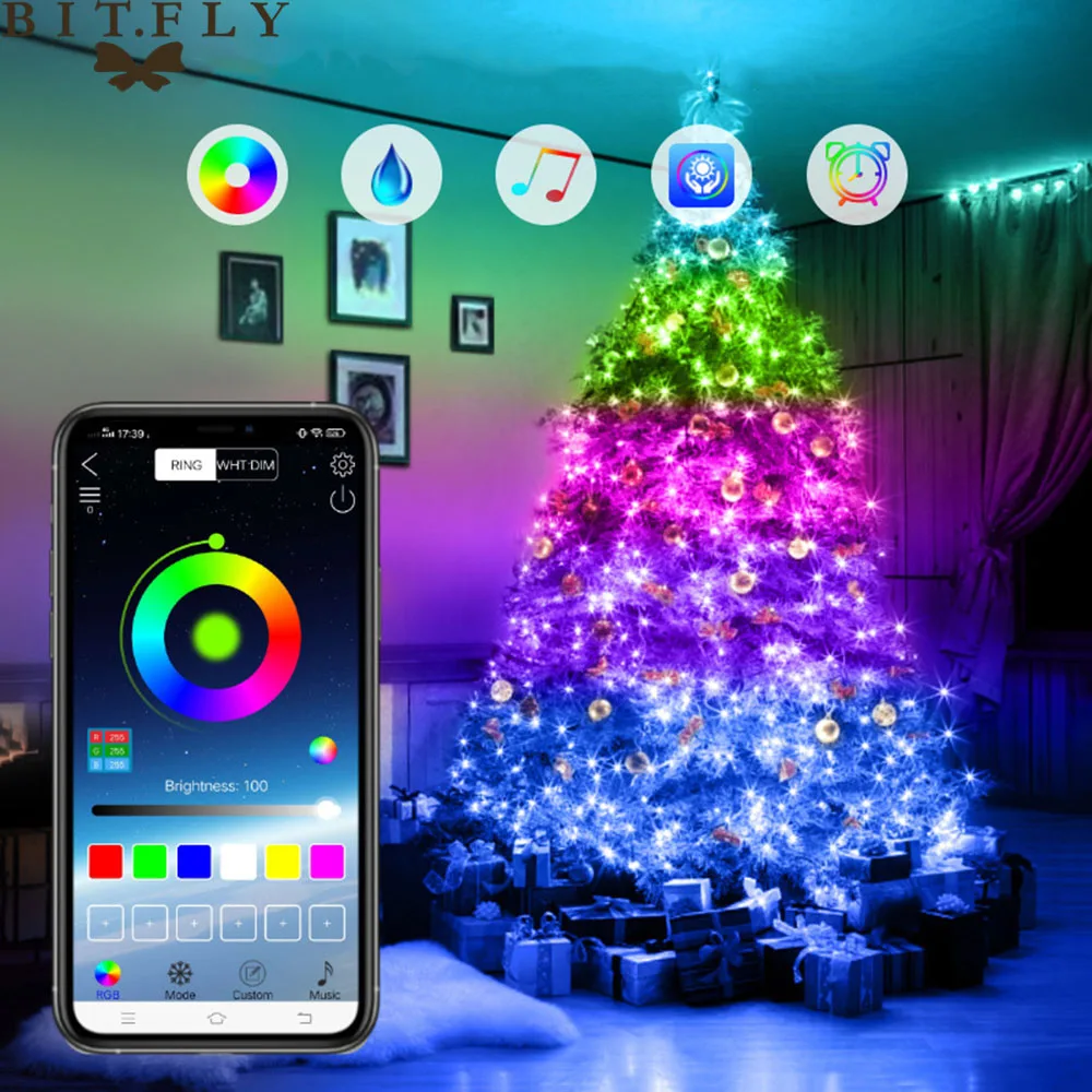 5/10/20m led bluetooth luz da corda árvore de natal decoração controle remoto usb casamento navidad guirlanda cortina lâmpada fadas casa