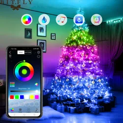 Guirxiété lumineuse LED Bluetooth pour décoration d'arbre de Noël, USB, télécommande, mariage, guirxiété, lampe de rideau, nickel é, maison, 5 m, 10 m, 20m