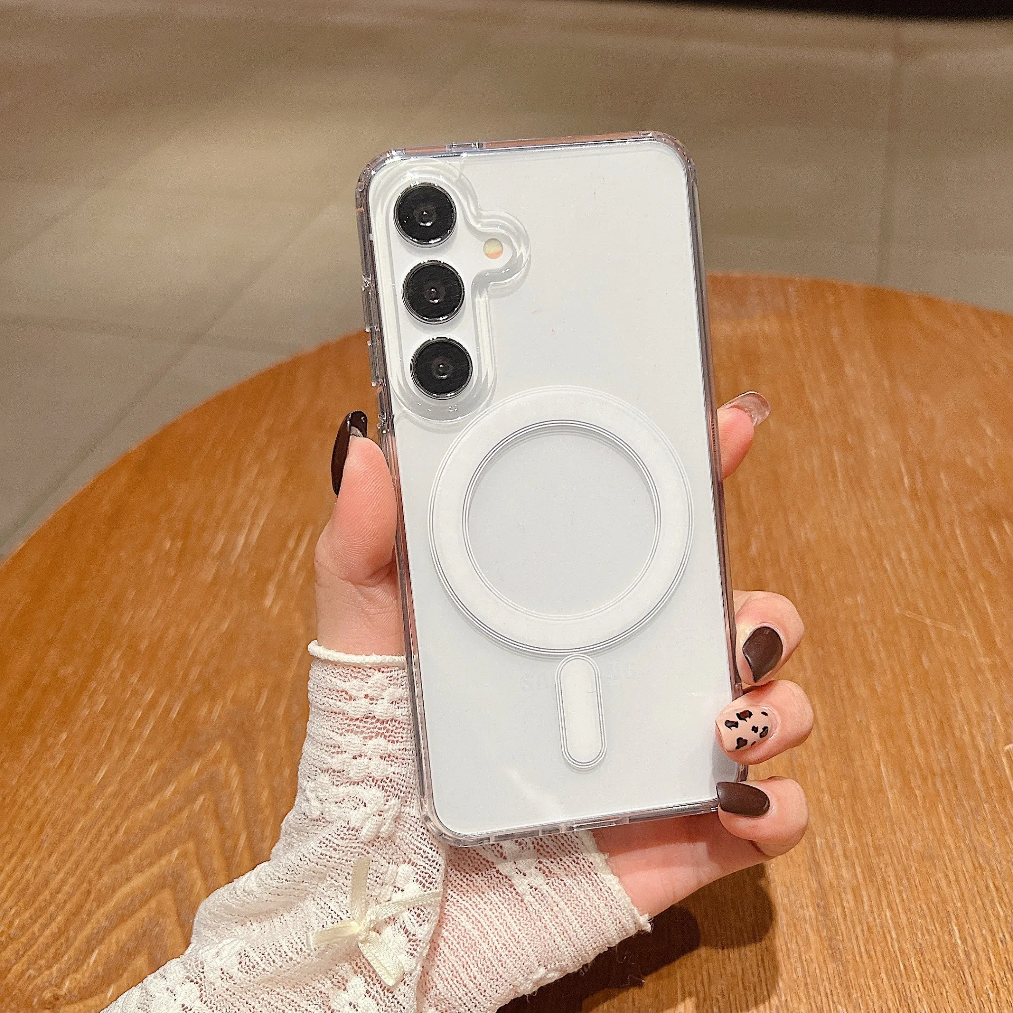 For Samsung Galaxy S26 S25 S24 S23 Ultra S22 Plus S21 FE A15 A35 A55 Clear Magnetic  Acrylic Phone Case Slim Shockproof Cover