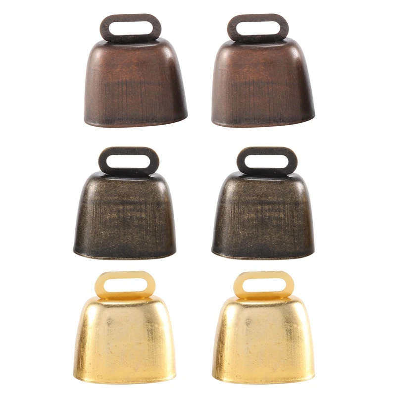 LALA 6 Pieces Cow Horse Sheep Grazing Small Brass Bells Cowbell Retro Bell For Grazing Copper(Green Bronze, Red Bronze, Gold)