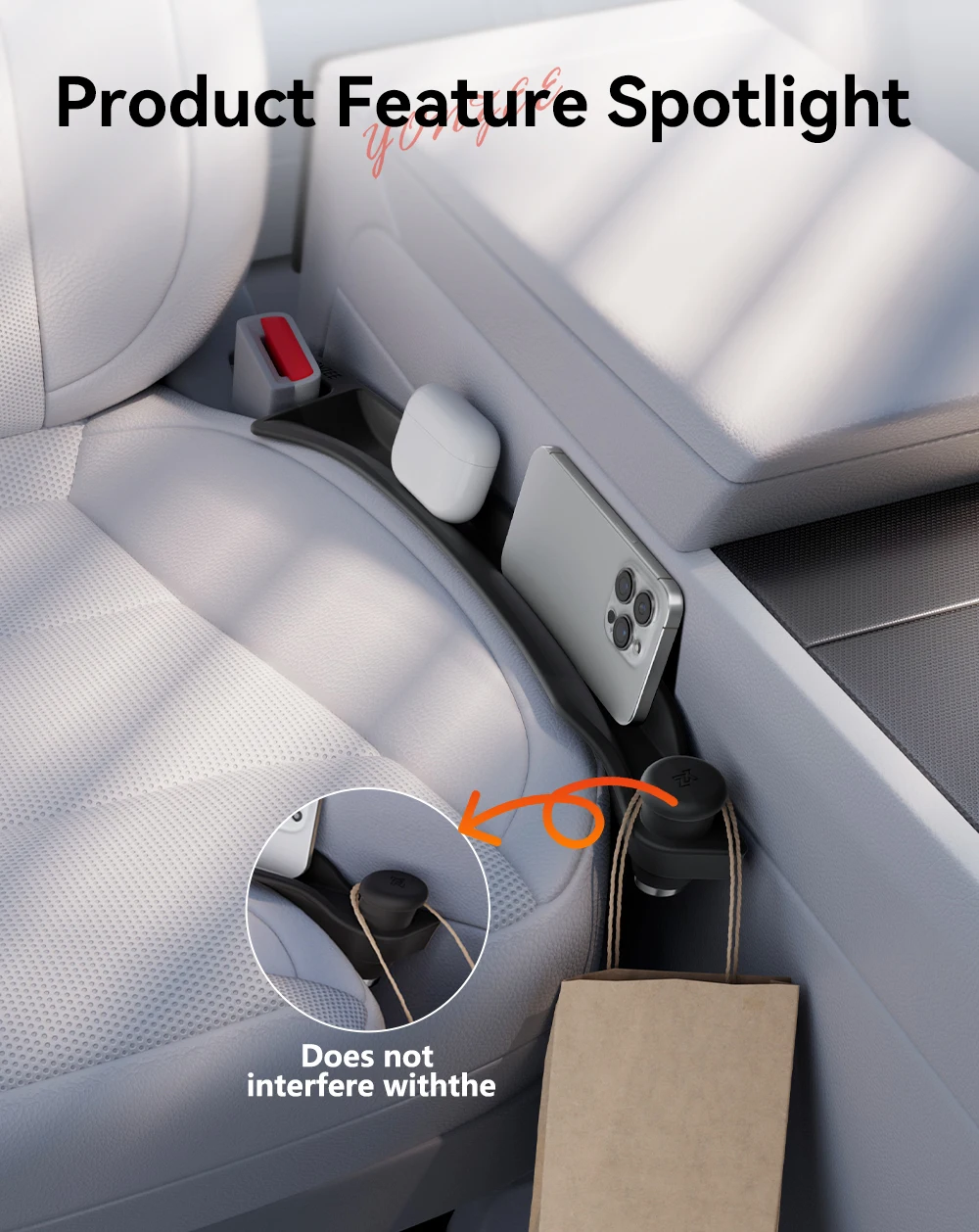 YZ für Tesla Model 3/Y/YL/X/S, Silikon-Sitzspaltfüller mit Wolfram-Notfallhammer, verhindert Herunterfallen, einfacher Griff, Fensterbrecher – Detail 3