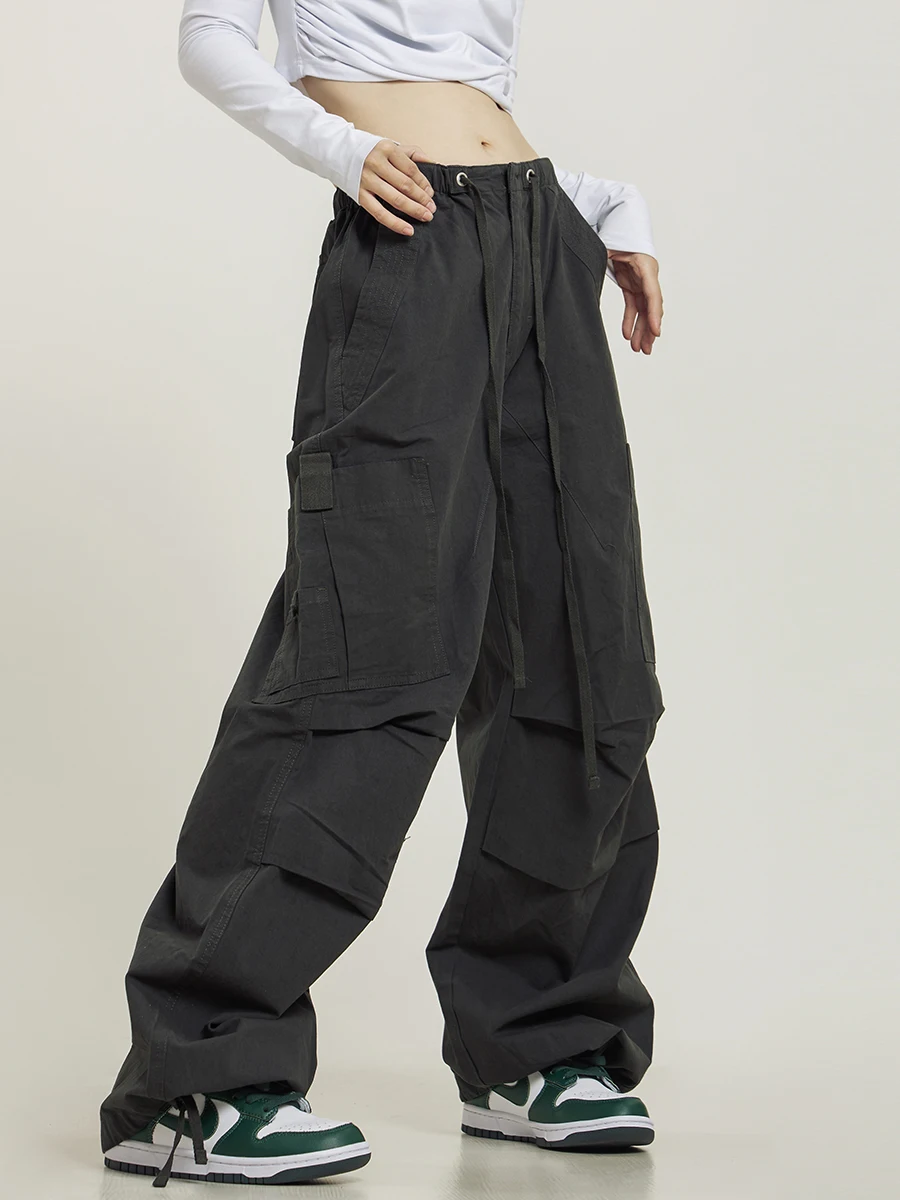 American Retro Loose Paratrooper Casual Cargo Pants Men's and Women's Wide Leg Street Fashion Casual Pants Pockets