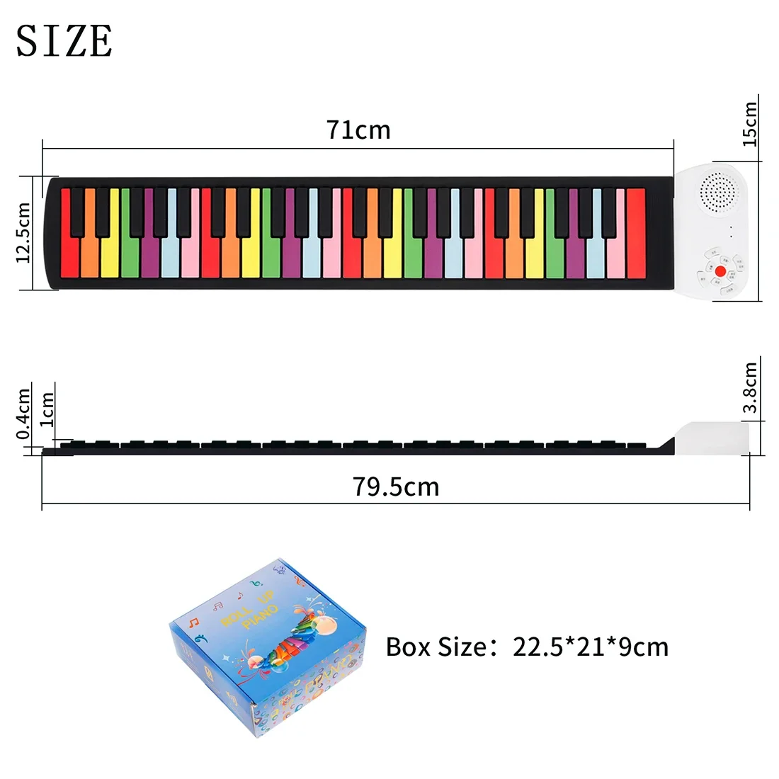 Roll Up Piano 49 Keys Portable Foldable Colorful Keyboard Hand Roll Electric Piano Rainbow Key Rechargeable Children Gifts Toys