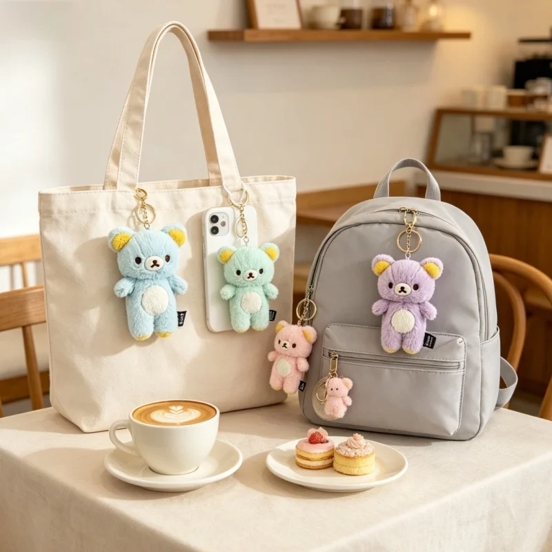 In Stock Plush Bear Keychain Cute Soft Stuffed Bear Pendant Sherbet Series Multi Color For Bag Backpack Decoration Toy Gift