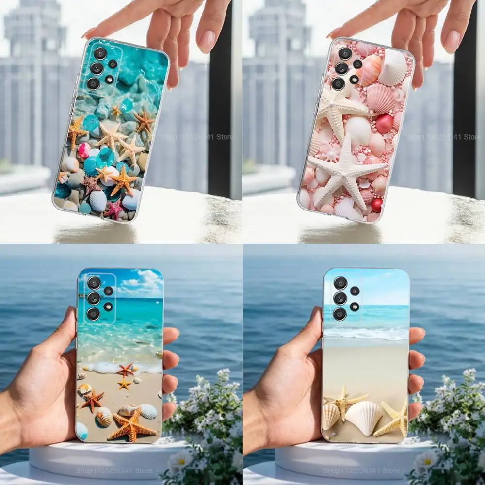 

Shells Starfish Nature Beach Phone Case For Samsung A51,71,30,S21,10,20,Ultra,FE,Lite, S22,23,9,PIus,Transparent, Silicone