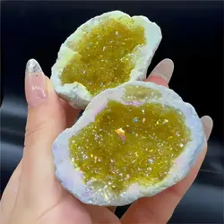 1PC Natural Agate Plated/Electroplated Cornucopia Crystal Cave Raw Stone Bare Stone Display Mineral Specimen Decoration Fortune