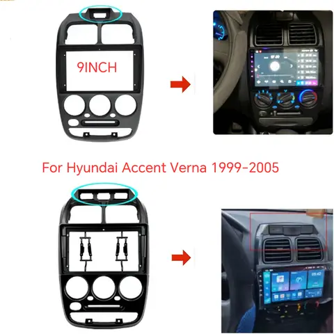 Hyundai Accent Verna 1999-2005 Android 라디오 대시 피팅 패널 키트 용 9 인치 자동차 프레임 근막 어댑터 Hyundai Accent Verna 1999-2005 Android 라디오 대시 피팅 패널 키트 용 9 인치 자동차 프레임 근막 어댑터