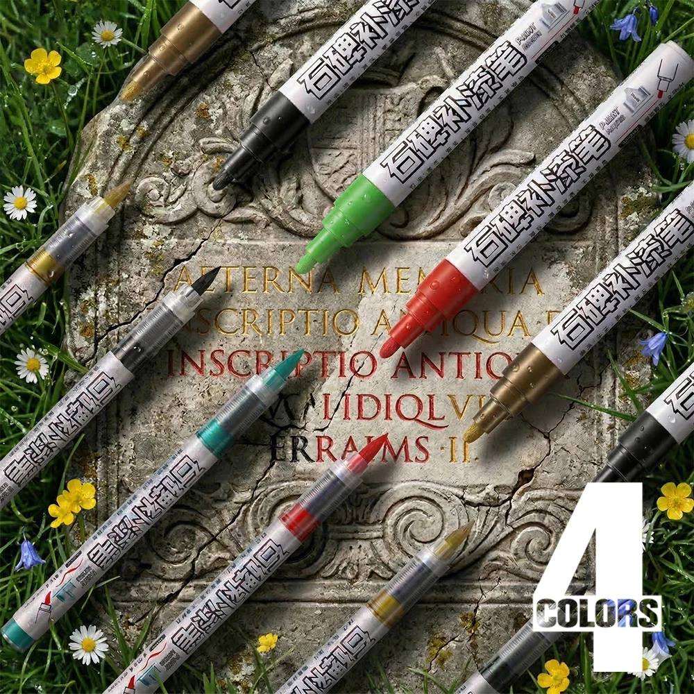 

4 Colors Tombstone Marker Pen Professional Inscription Repair, Color Touch-up Waterproof and Fade-resistant Repairing Decorating