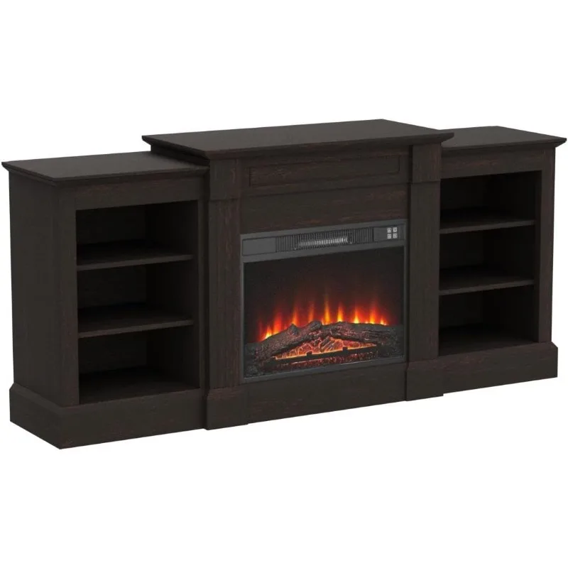 BELLEZE Modern 66" Electric Fireplace Heater Mantel TV Stand Media Entertainment Center TVs up to 66" Energy-Efficient Heater