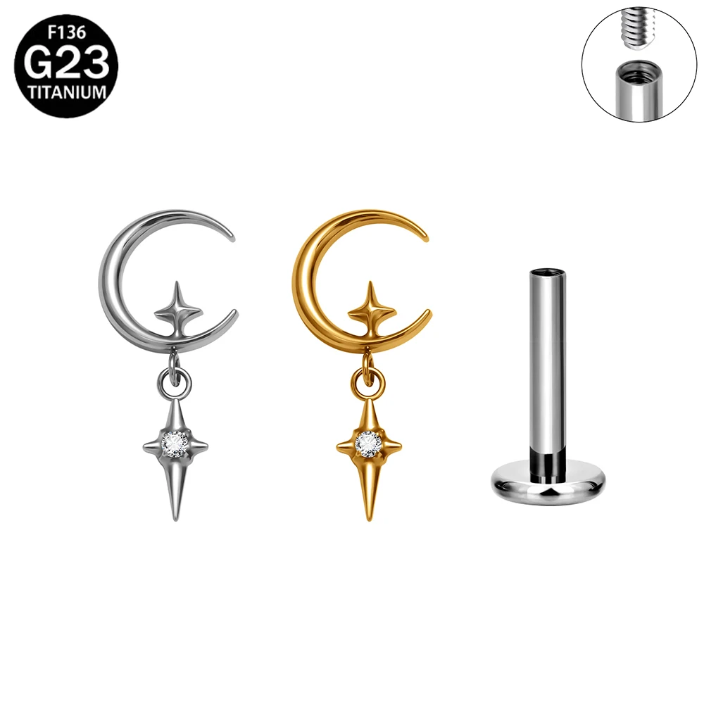 

ASTM F136 Titanium Star Pendant CZ Labret Stud Waterdrop Tragus Cartilage Earring Flatback Helix Septum Body Piercing Jewelry