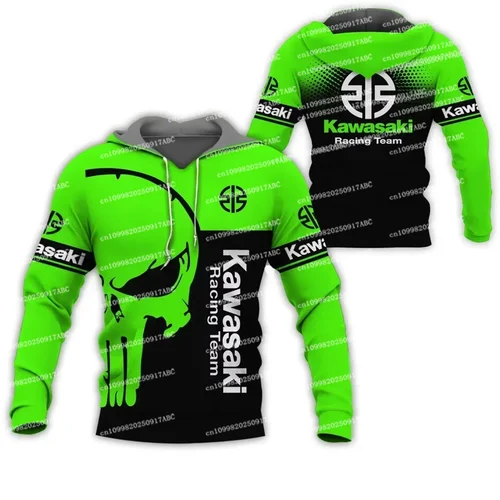 Imagen 2 del producto (Kawasaki) Sudadera con capucha para hombre Kawasaki con capucha Ropa deportiva y de ocio para hombre Sudadera con capucha estampada en 3D para mujer Top de motocicleta de moda de aventura