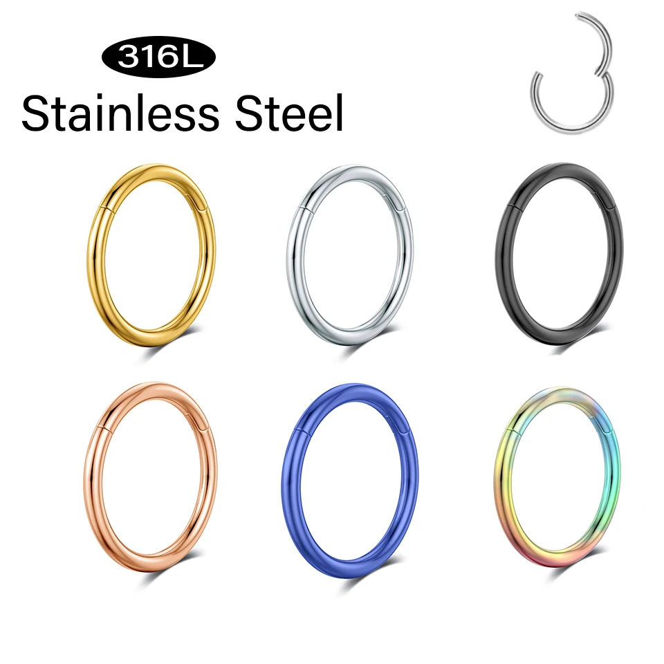 Popular 316L Stainless Steel Nose Rings PVD Plated Earrings Ear Tragus Cartilage Helix Piercing Segment Sexy Hoop Septum Jewelry