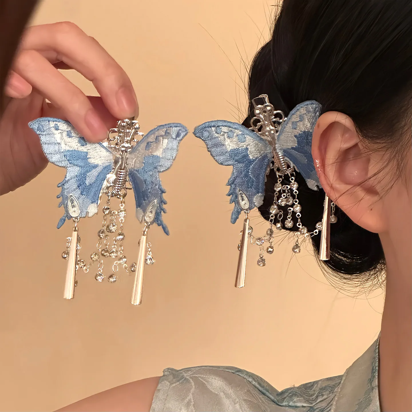 1 Paar Vintage-Haarspangen, trendige handgefertigte Haarnadeln mit Blumenquasten, Hanfu-Kleid, exquisite Kopfbedeckungen, eleganter Schmuck, Haar-Accessoires – Detail 2